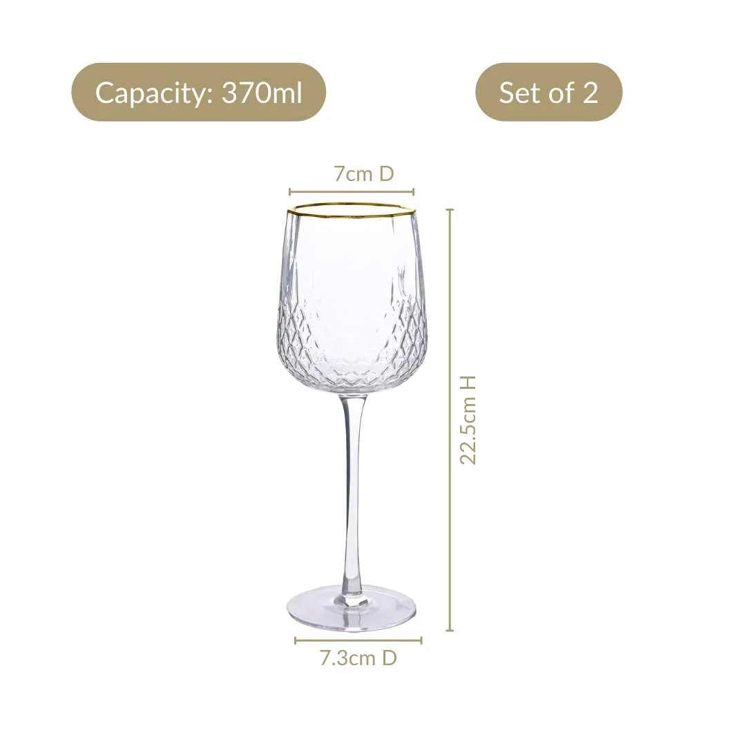 Diamond Texture Goblet Wine Glass Set Of 2 370ml - Image 4