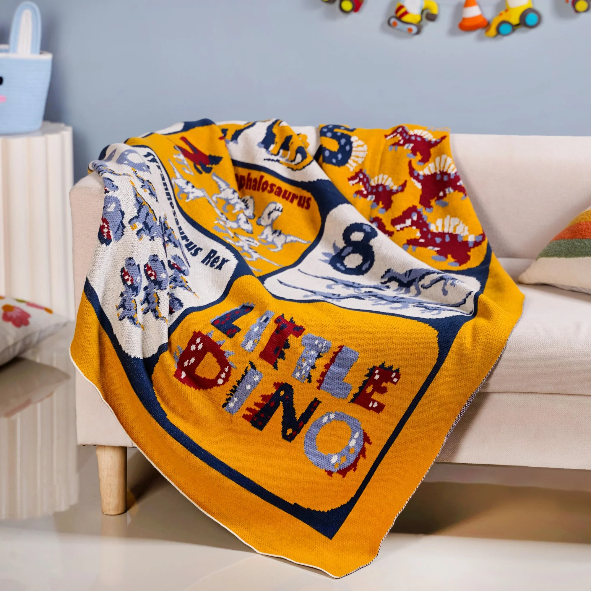 Dinosaur One To Ten Counting Knitted Kids Cotton Throw Blanket 159x124cm - Image 2