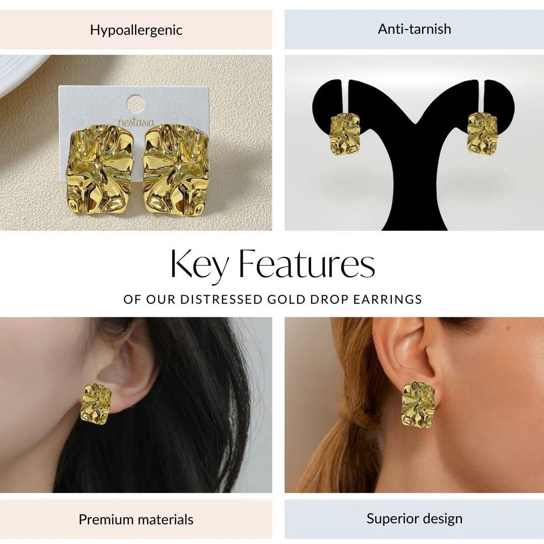 Distressed Gold Drop Earrings - Image 4
