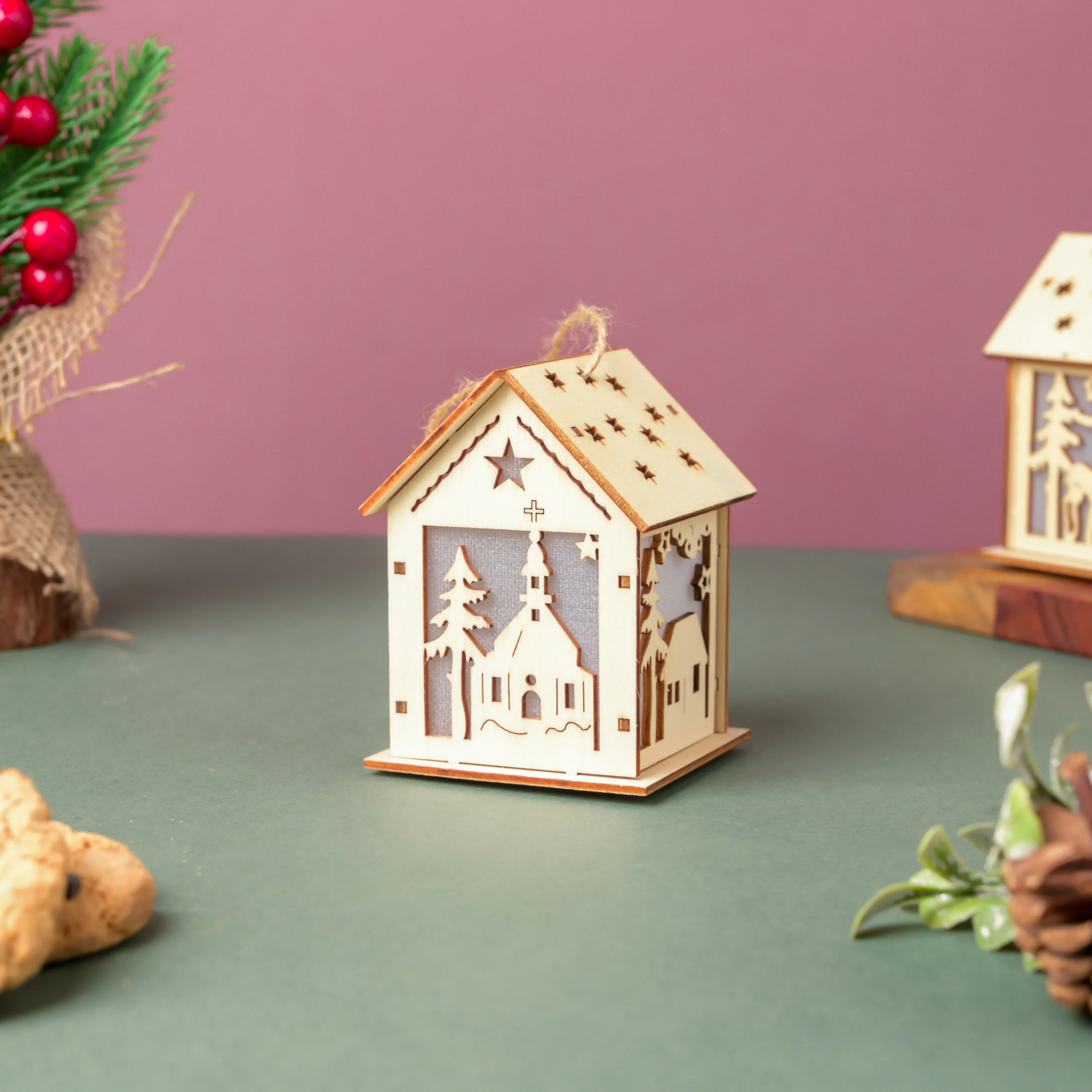 DIY Wooden House LED Christmas Decor Small