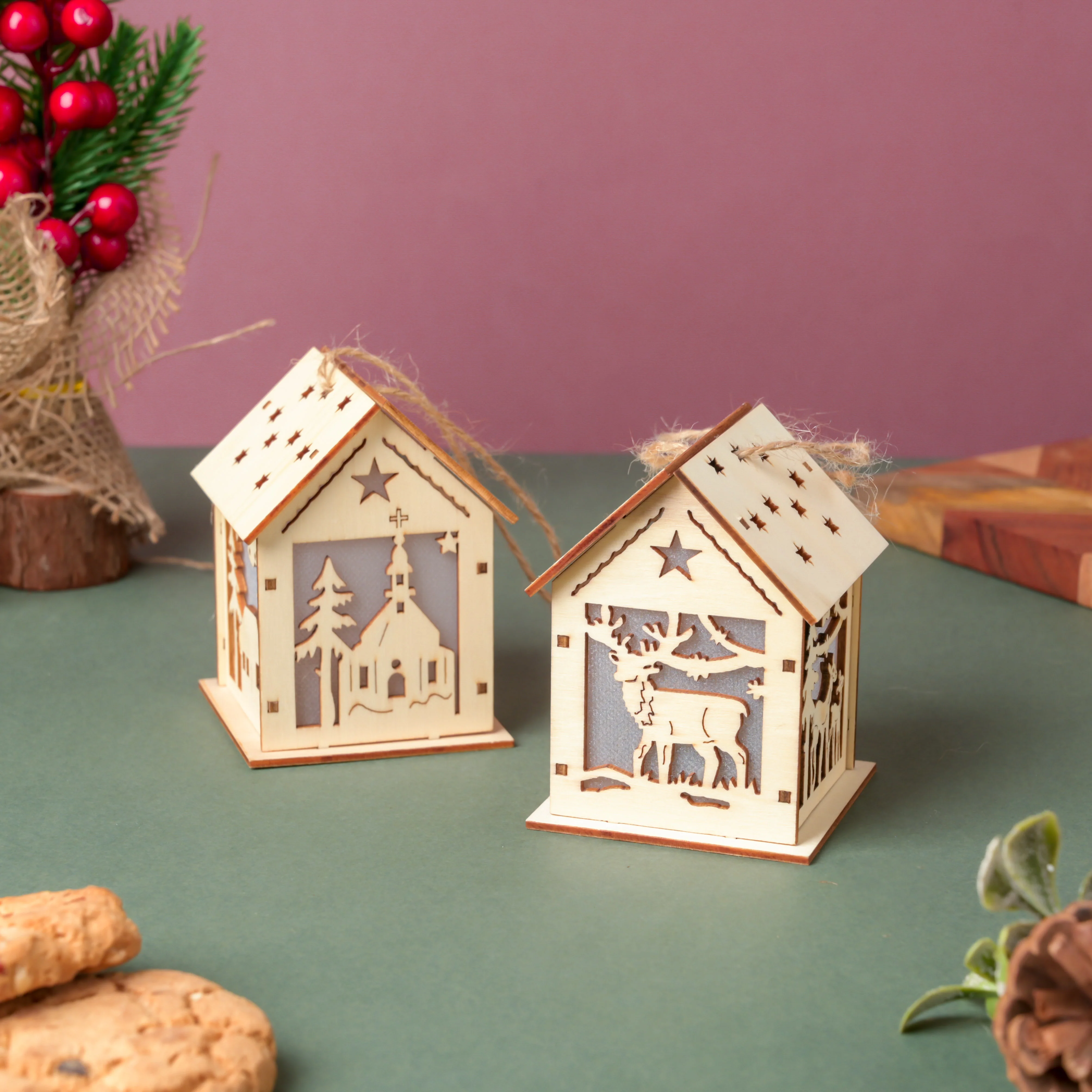 DIY Wooden House LED Christmas Decor Small - Image 11