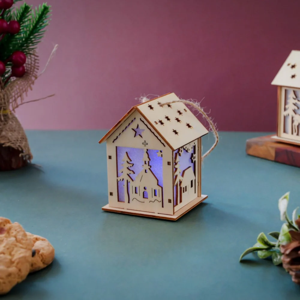 DIY Wooden House LED Christmas Decor Small - Image 3