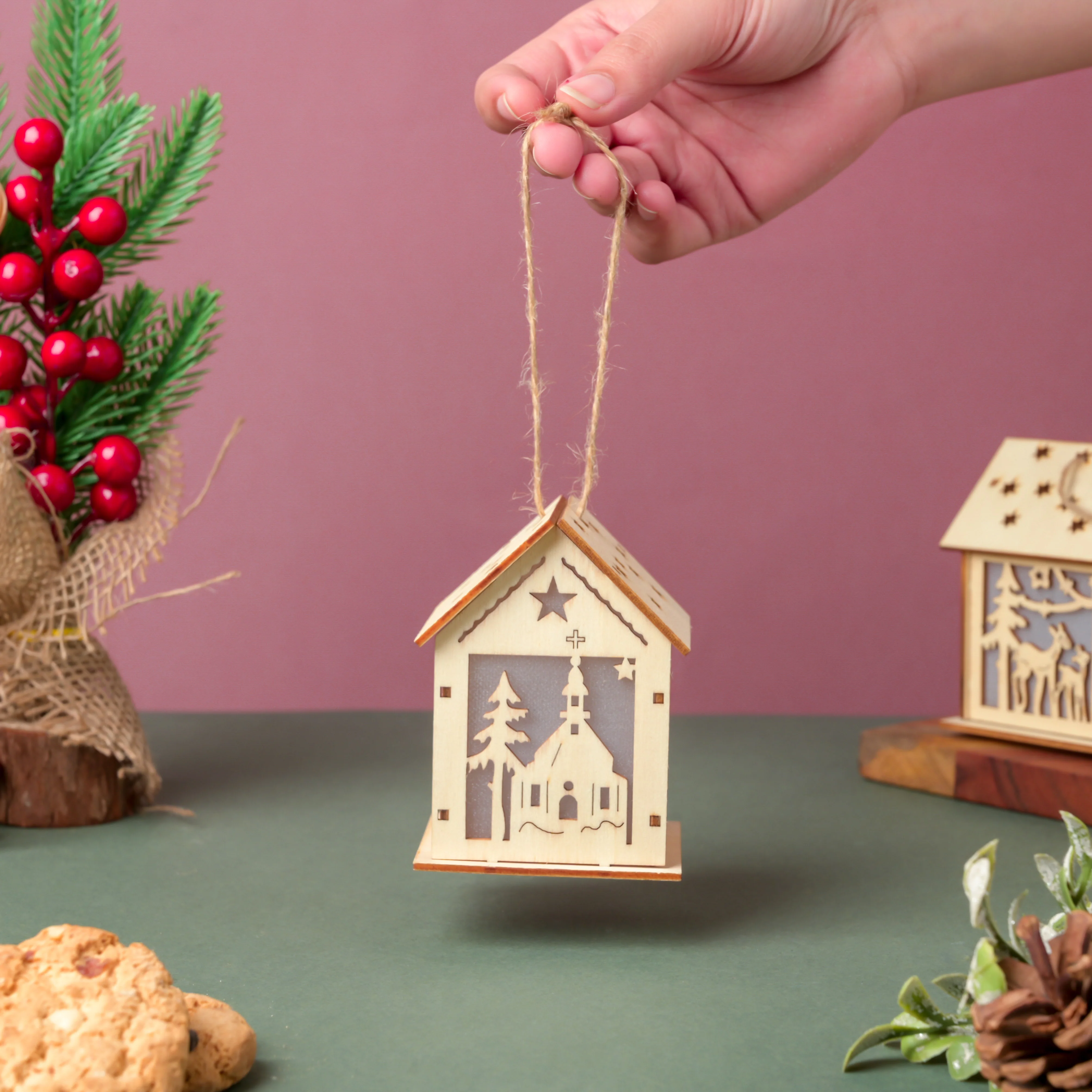 DIY Wooden House LED Christmas Decor Small - Image 4