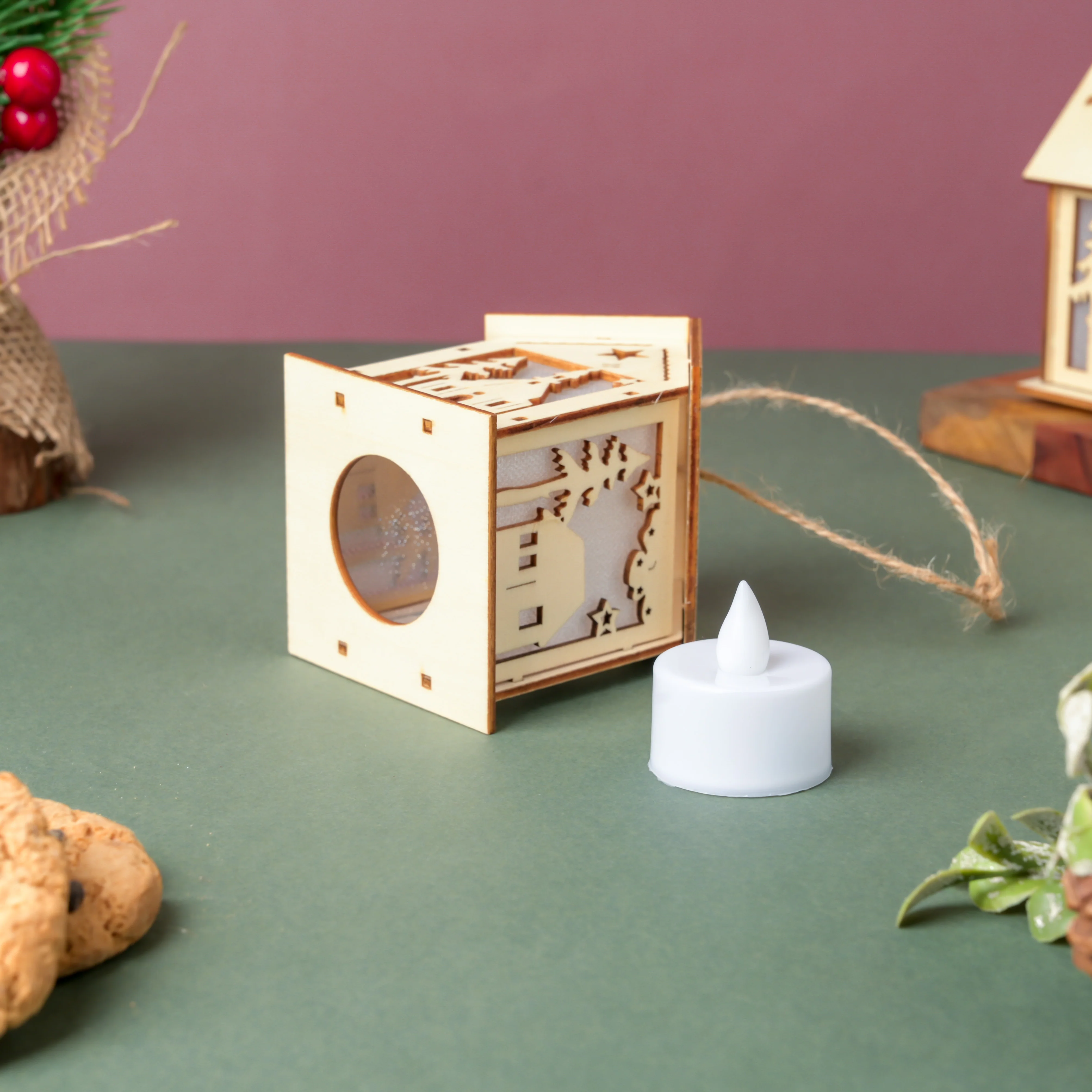 DIY Wooden House LED Christmas Decor Small - Image 7