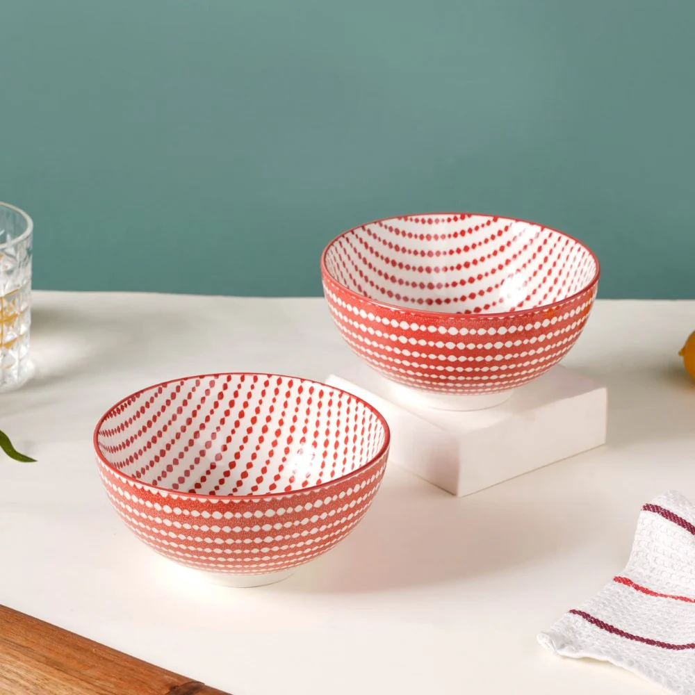 Dots Patterned Snack Bowl Set Of 2 Red 500ml - Image 5