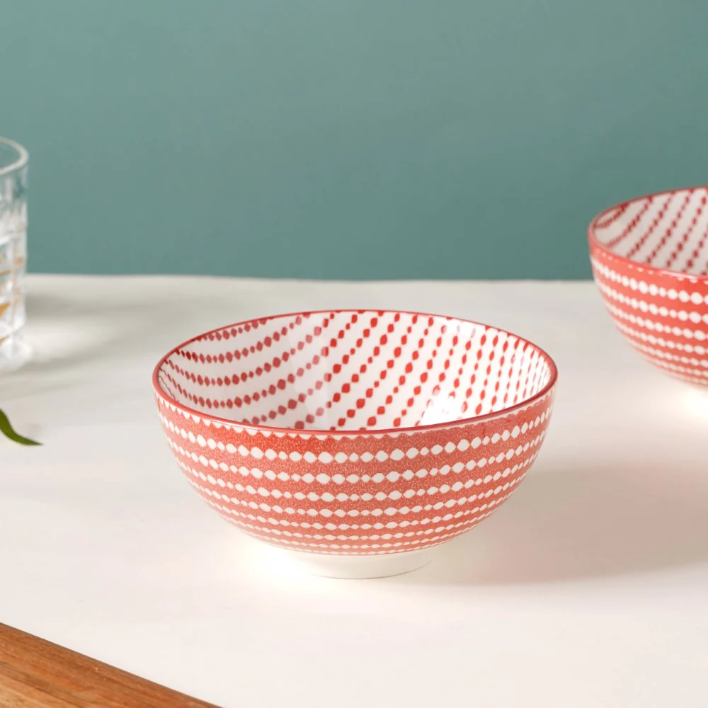 Dots Patterned Snack Bowl Set Of 2 Red 500ml - Image 6