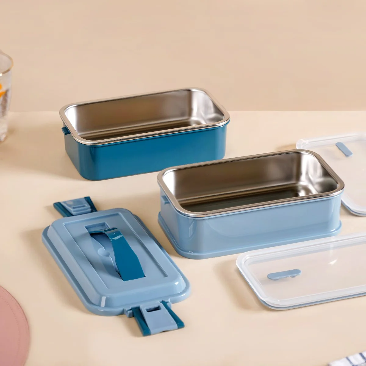 Double Decker Bento Lunch Box Blue 1400ml - Image 12