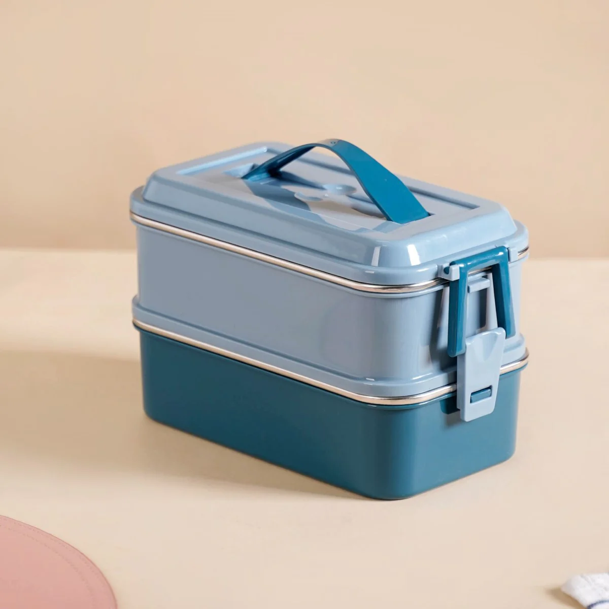 Double Decker Bento Lunch Box Blue 1400ml - Image 15
