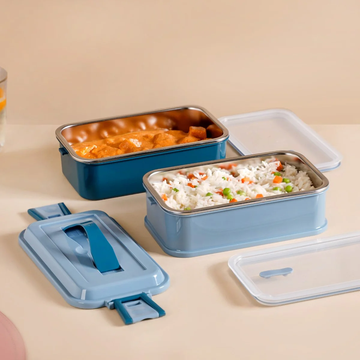 Double Decker Bento Lunch Box Blue 1400ml - Image 2