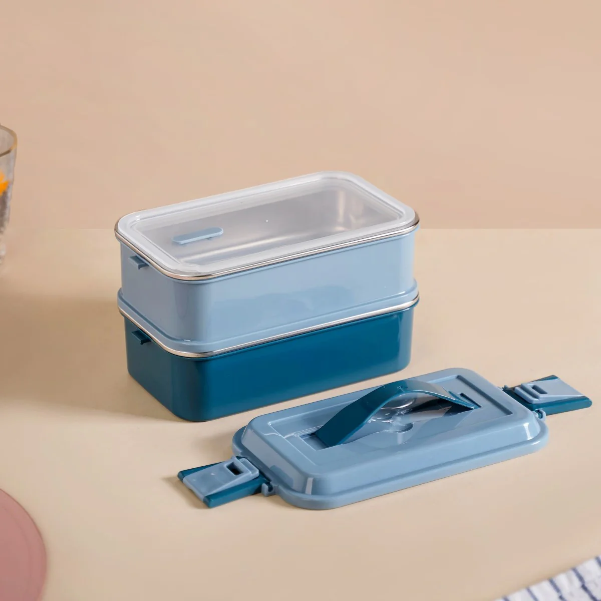 Double Decker Bento Lunch Box Blue 1400ml - Image 4