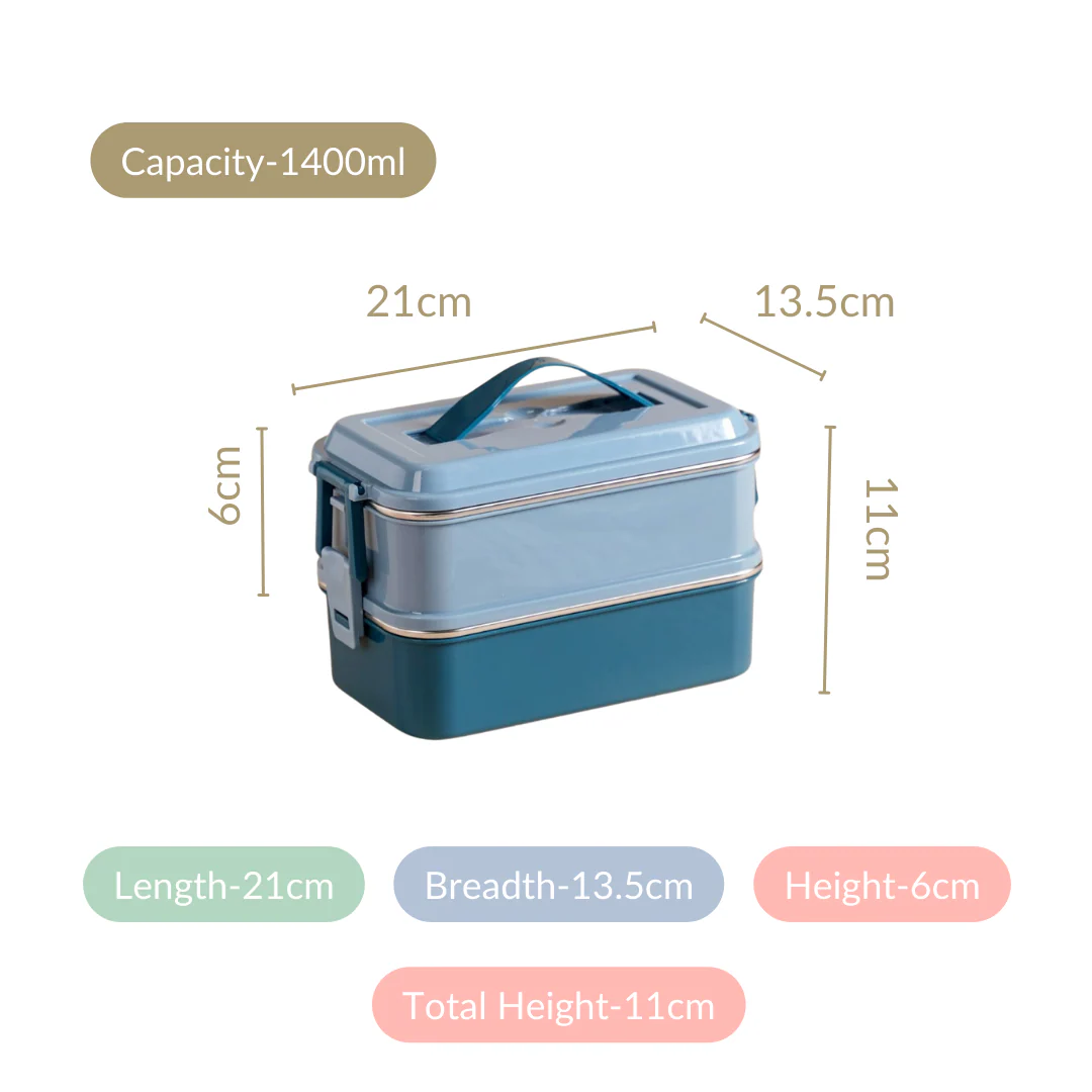 Double Decker Bento Lunch Box Blue 1400ml - Image 6