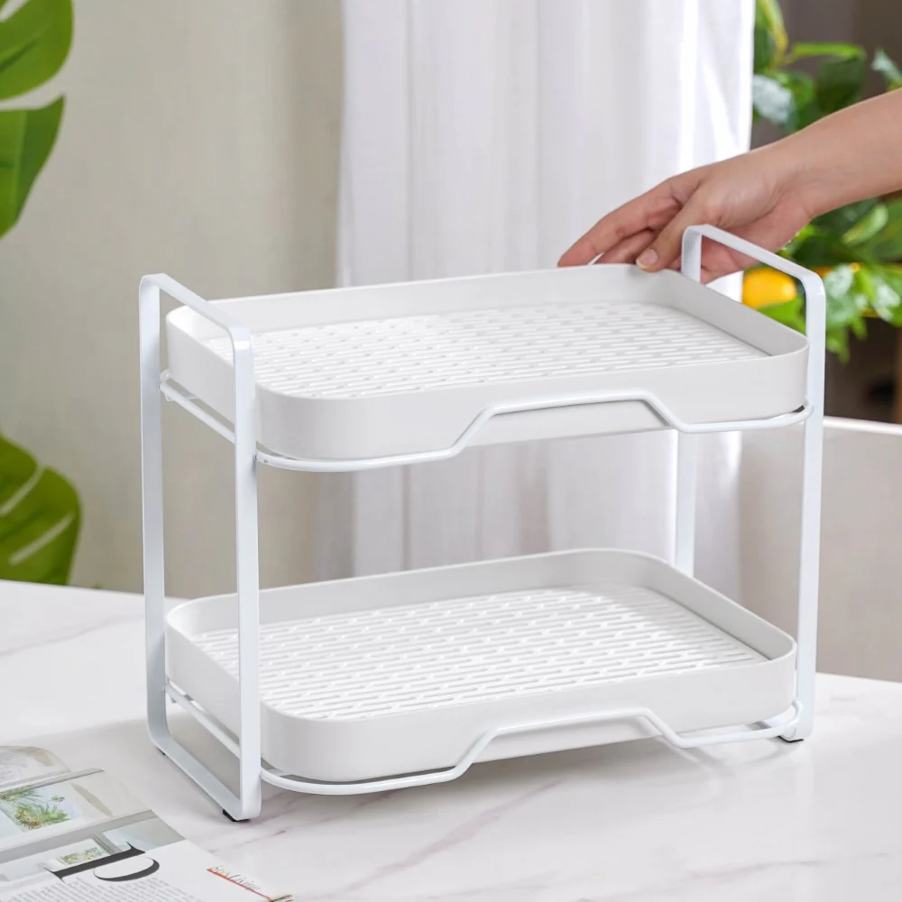 Double Decker Metal Organiser Rack White - Image 13