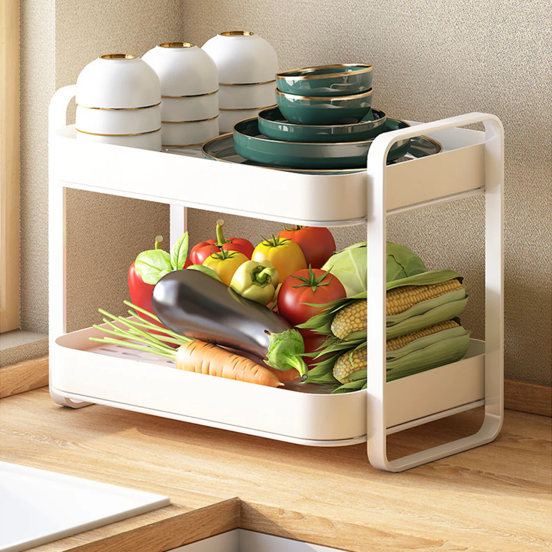 Double Decker Metal Organiser Rack White - Image 17