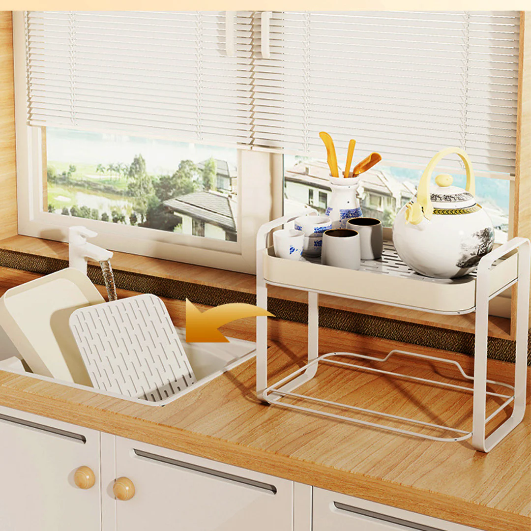 Double Decker Metal Organiser Rack White - Image 21
