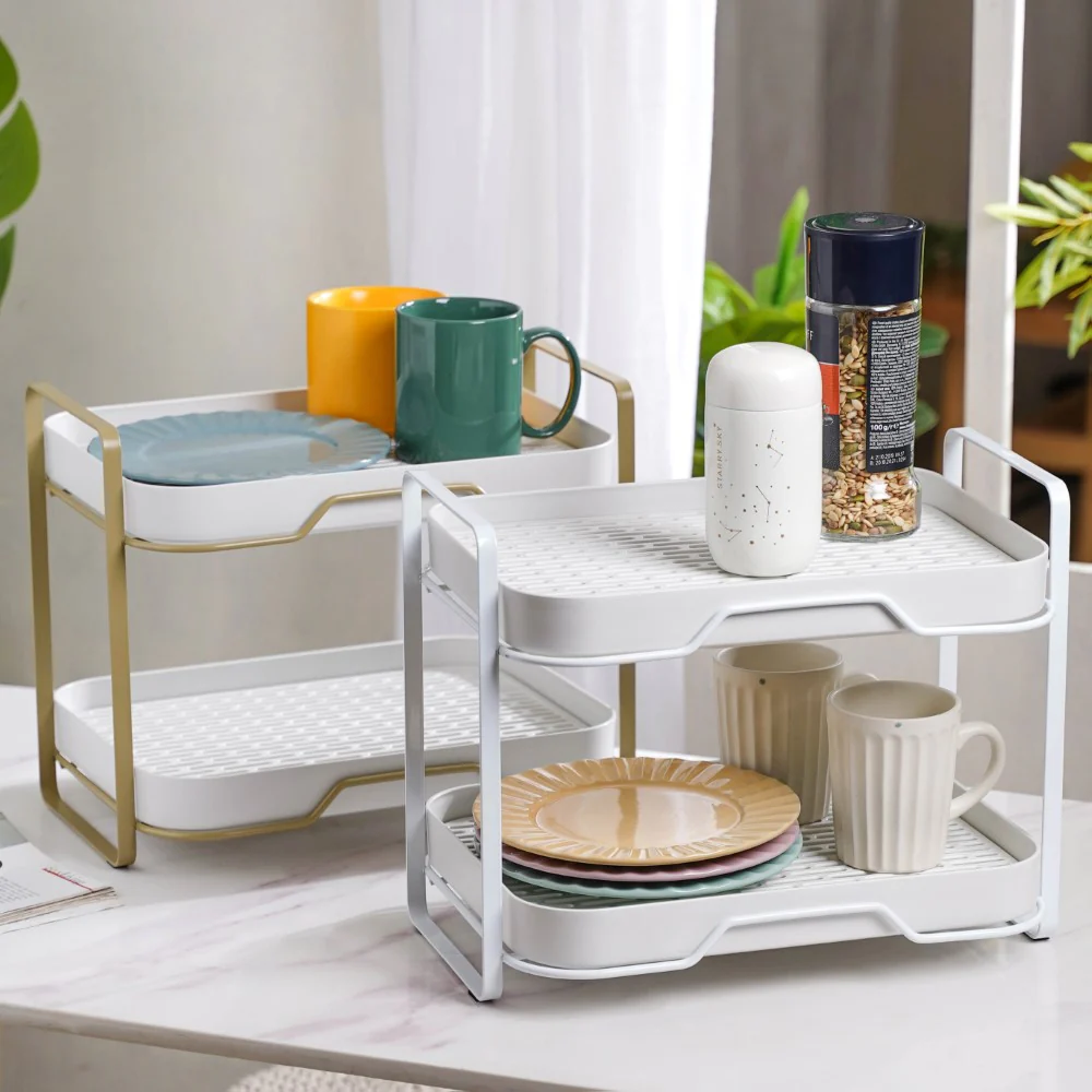 Double Decker Organiser Rack White Gold - Image 14