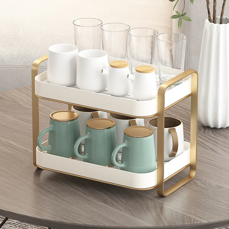 Double Decker Organiser Rack White Gold - Image 16