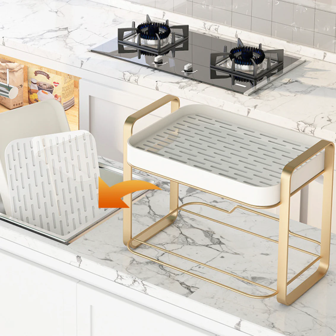 Double Decker Organiser Rack White Gold - Image 22