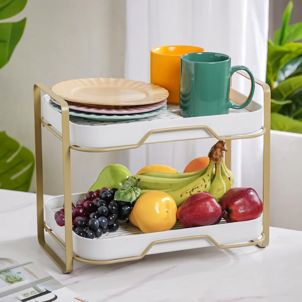 Double Decker Organiser Rack White Gold - Image 5