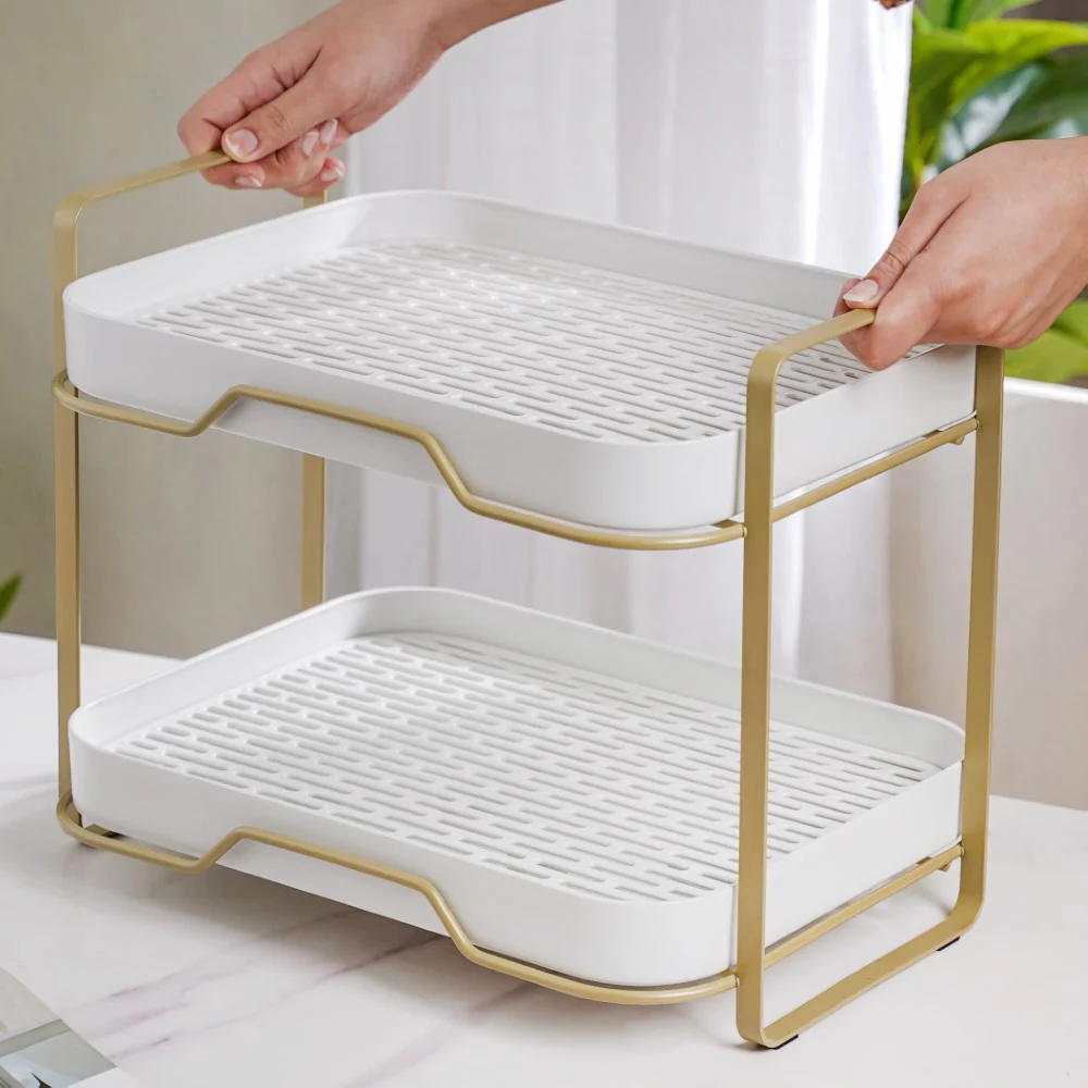 Double Decker Organiser Rack White Gold - Image 6