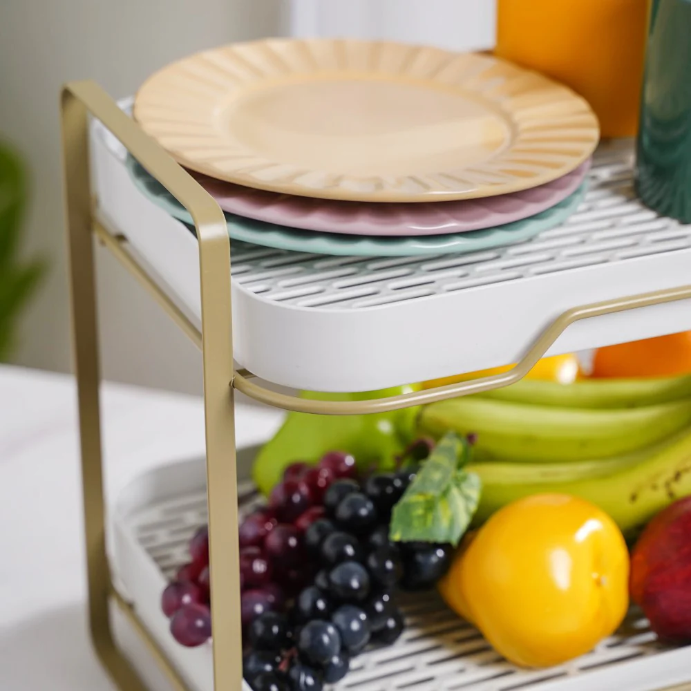 Double Decker Organiser Rack White Gold - Image 7