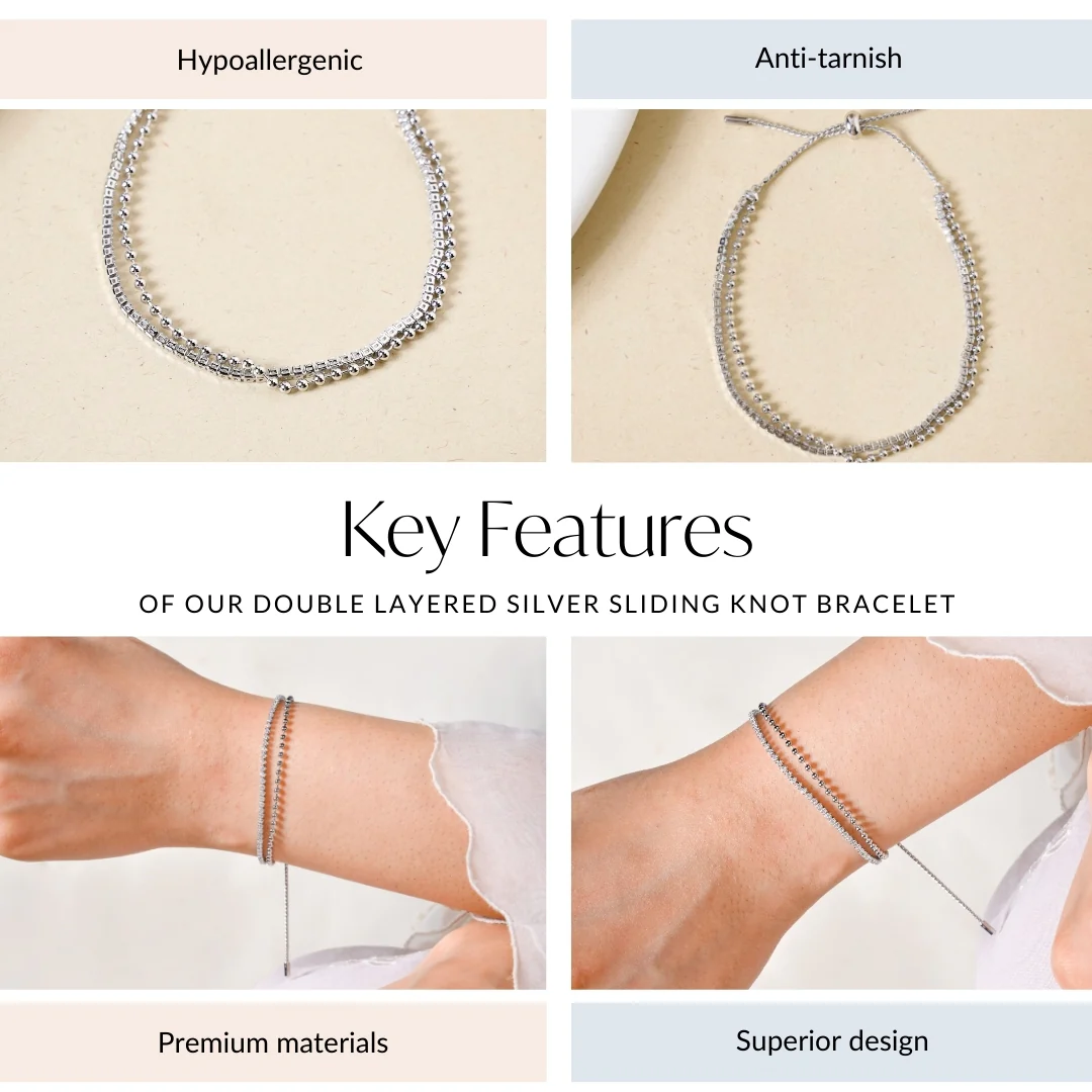 Double Layered Silver Sliding Knot Bracelet - Image 4