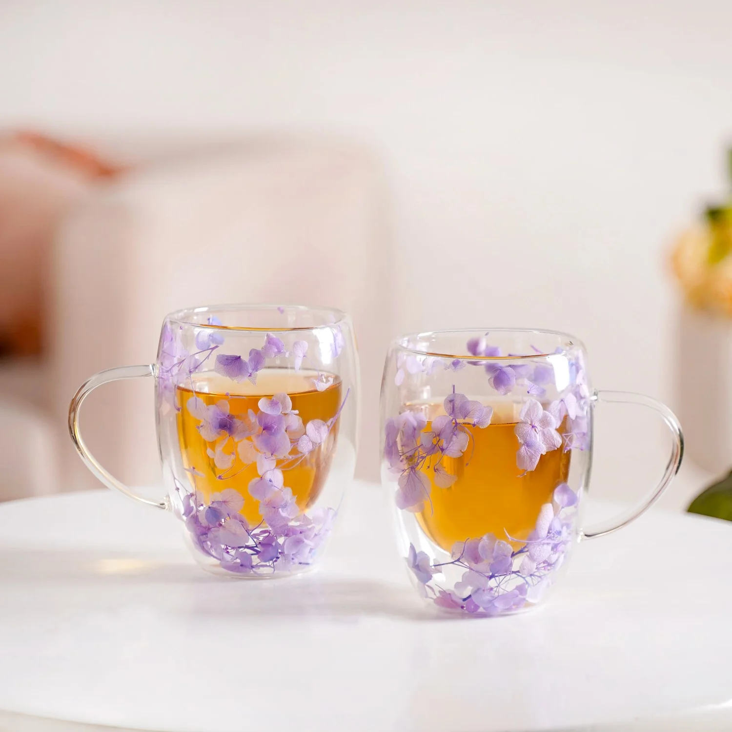 Double Wall Flower Inside Glass Insulated Mug Set Of 2 350ml