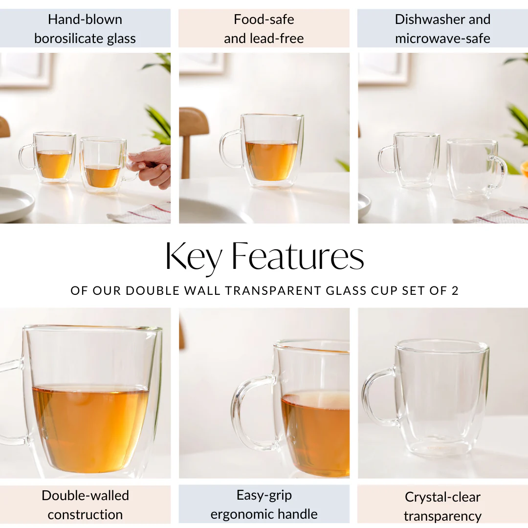 Double Wall Transparent Glass Cup Set Of 2 280ml - Image 5