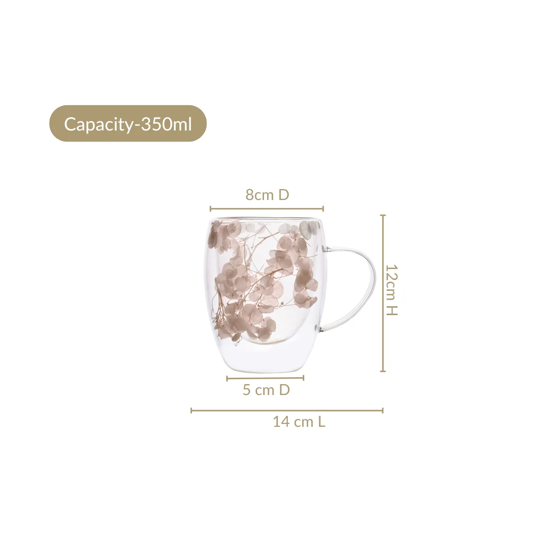 Dried Flowers Inside Double Glass Coffee Mug Set Of 2 350ml - Image 4