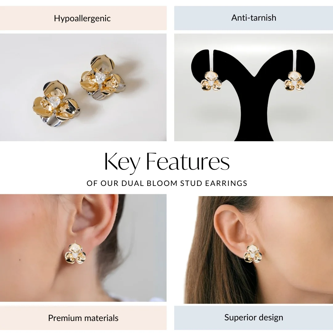 Dual Bloom Stud Earrings - Image 4