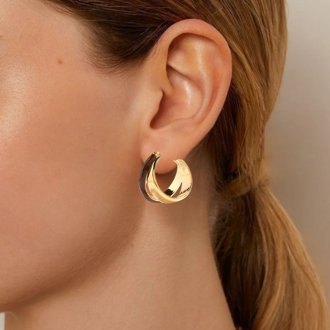 Dual Hoop Earrings Brown - Image 2