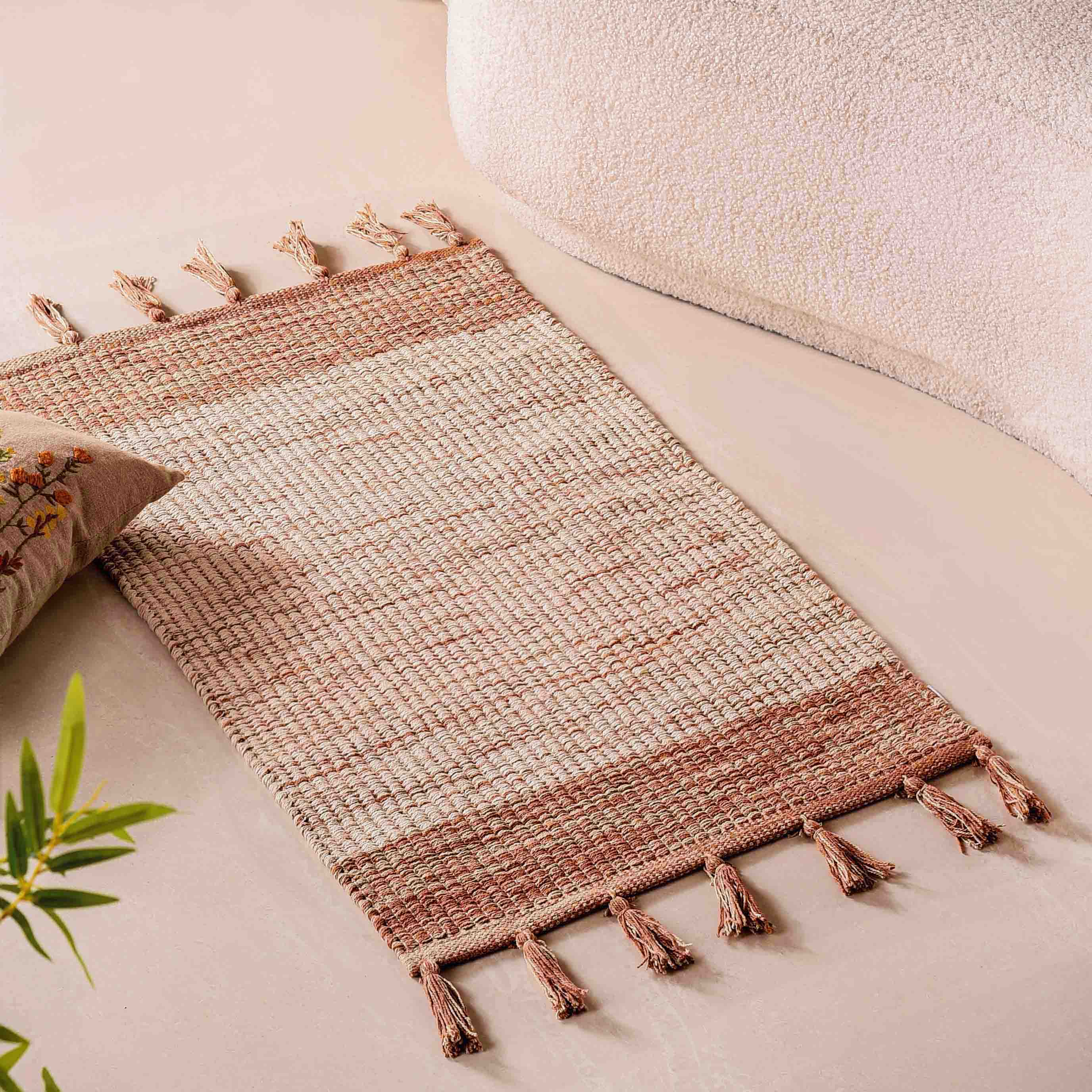 Dual Tone Handcrafted Flat Weave Soft Cotton Mat 38x20 Inch - Image 2