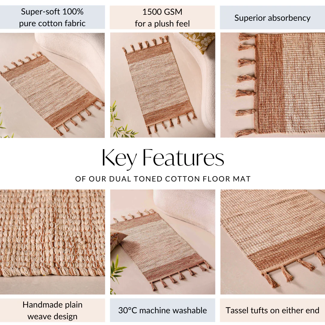 Dual Tone Handcrafted Flat Weave Soft Cotton Mat 38x20 Inch - Image 5