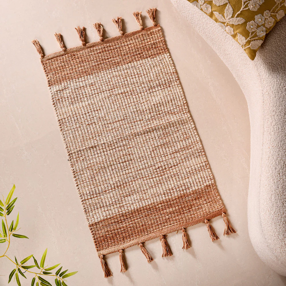 Dual Tone Handcrafted Flat Weave Soft Cotton Mat 38x20 Inch - Image 6