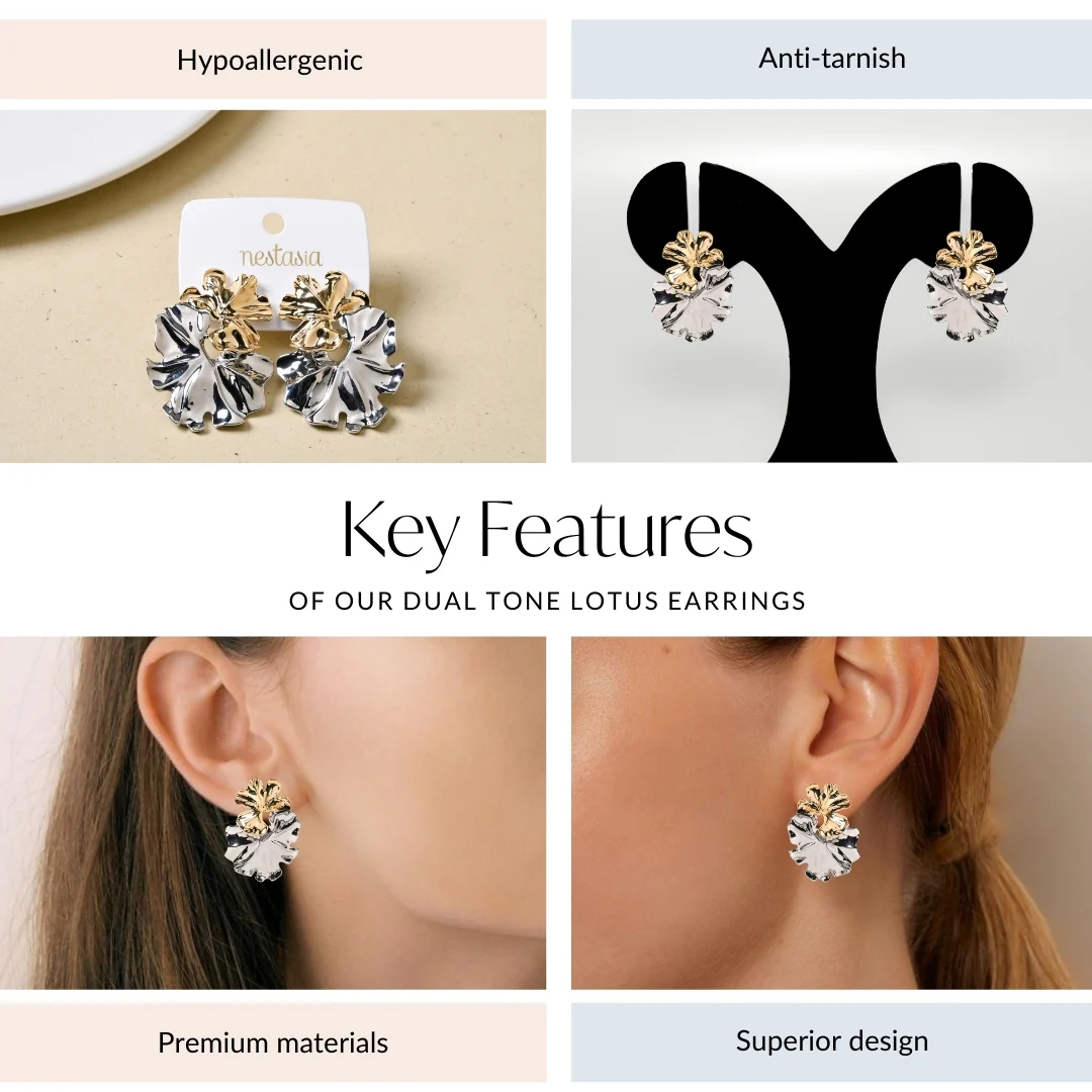 Dual Tone Lotus Earrings - Image 4