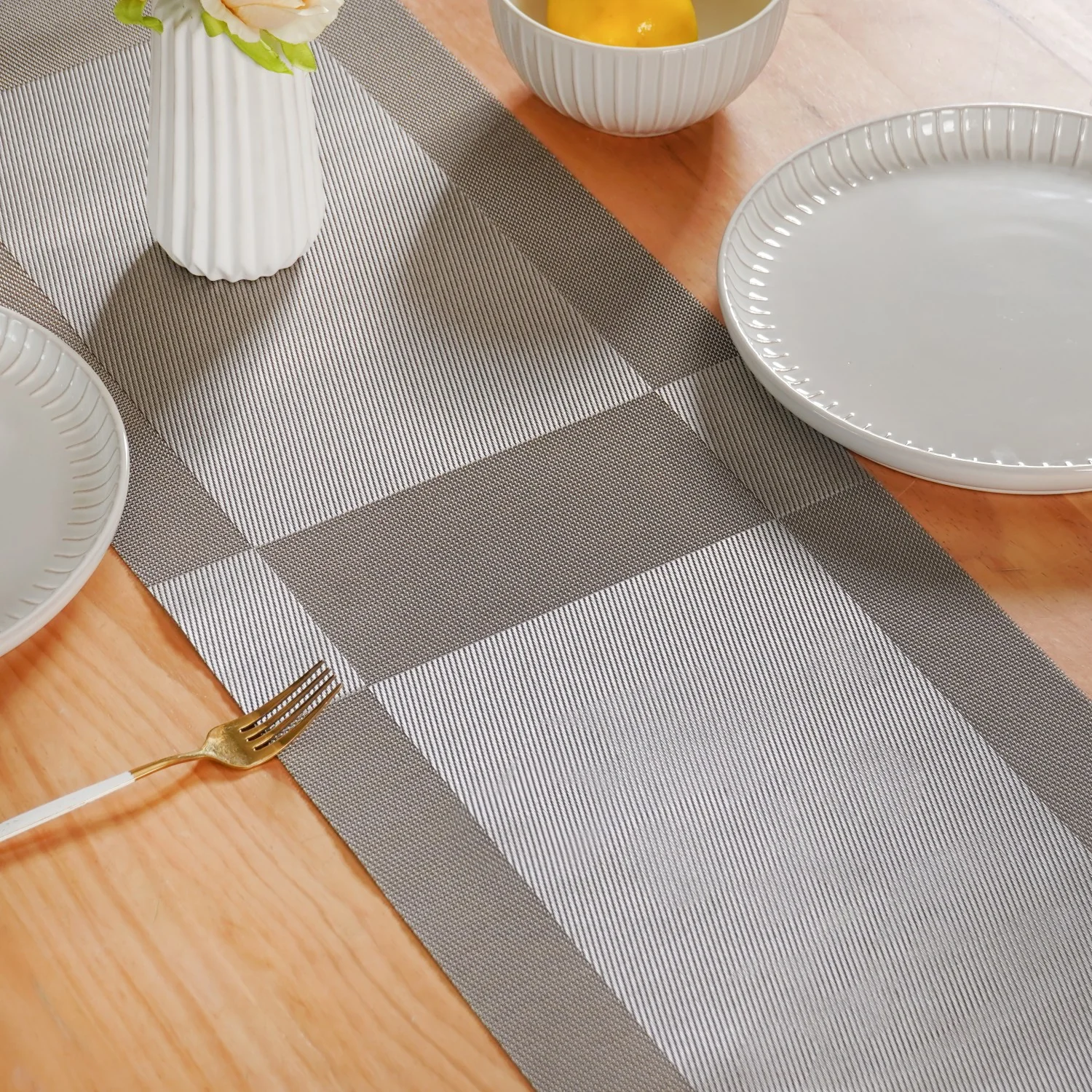 Dual Tone Reversible Table Runner Silver 180x30cm - Image 2