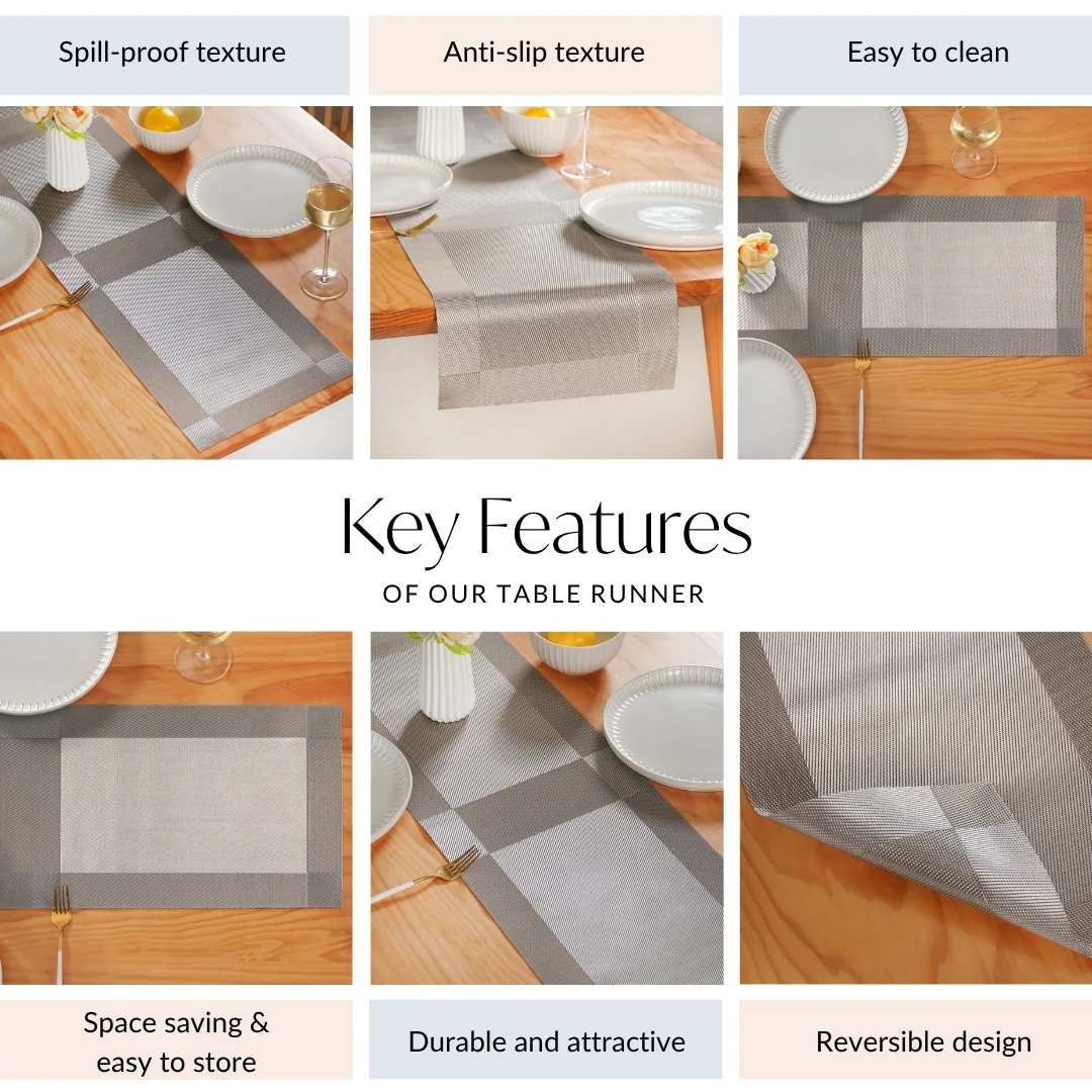 Dual Tone Reversible Table Runner Silver 180x30cm - Image 4