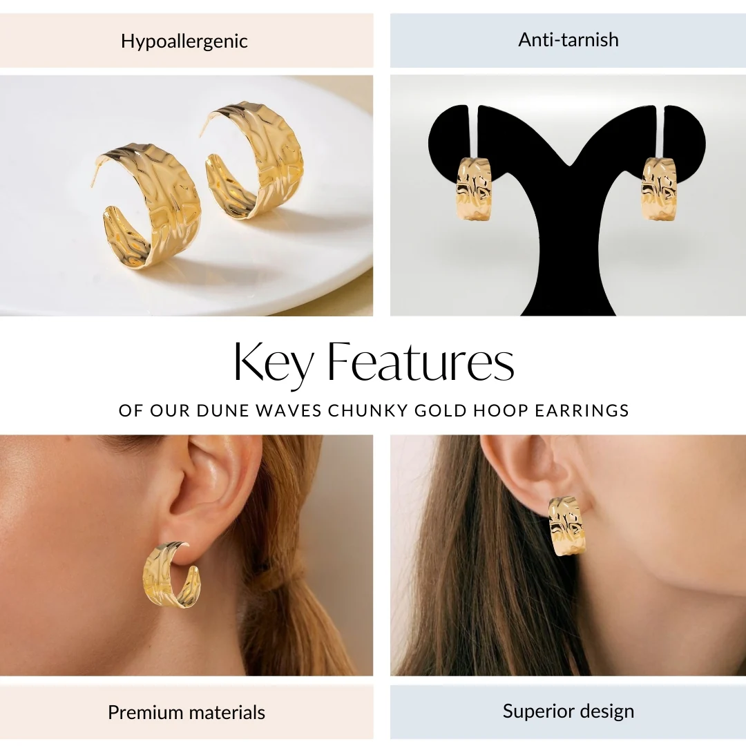 Dune Waves Chunky Gold Hoop Earrings - Image 4