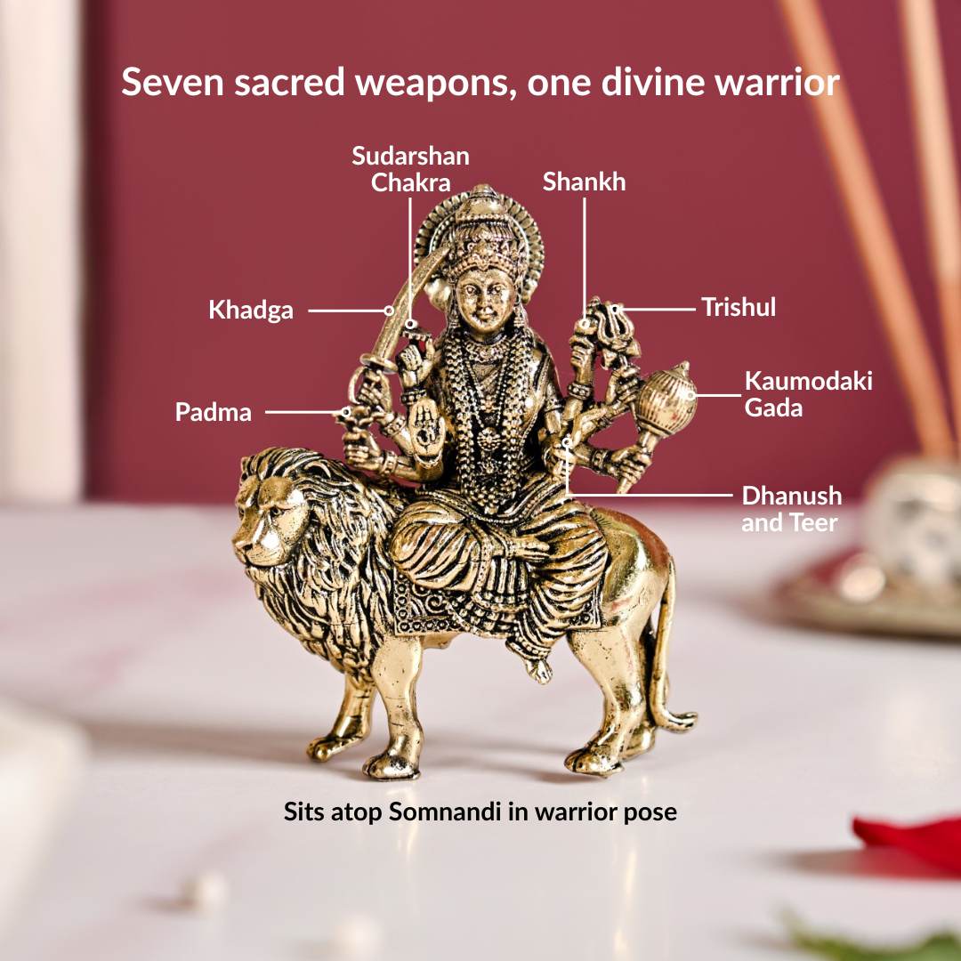 Durga Goddess Pure Brass Idol 7cm - Image 6