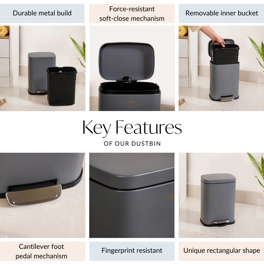 Dustro Metal Pedal Dustbin Grey 5000ml - Image 5