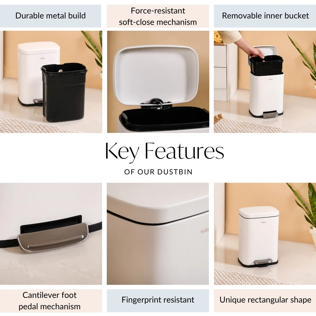 Dustro Metal Pedal Dustbin White 5000ml - Image 5