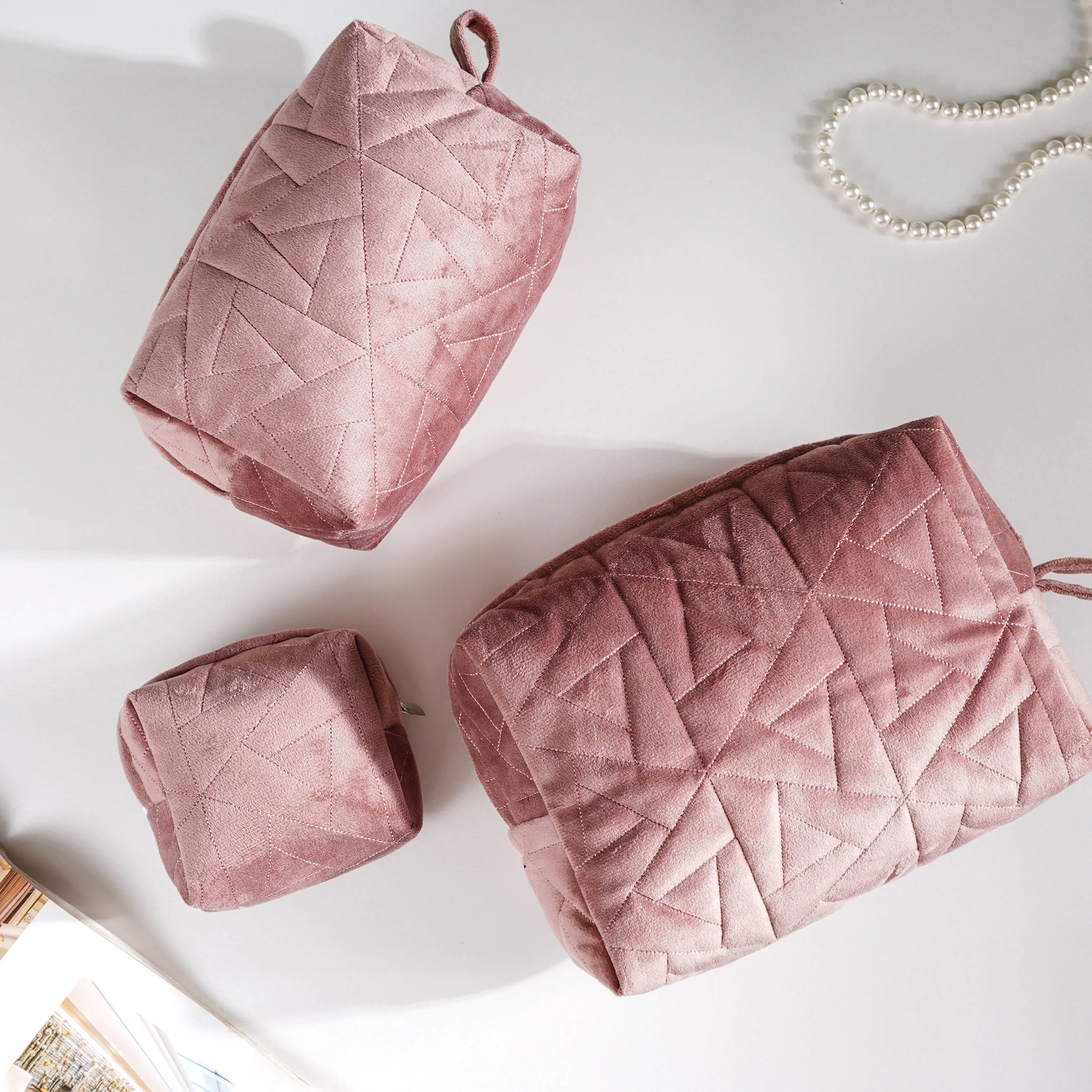 Dusty Rose Pink Cosmetic Bag Set Of 3 - Image 5