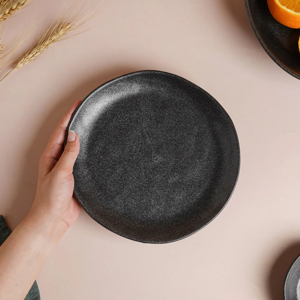 Earthen Stoneware Snack Plate Matte Black 8.5 Inch - Image 2