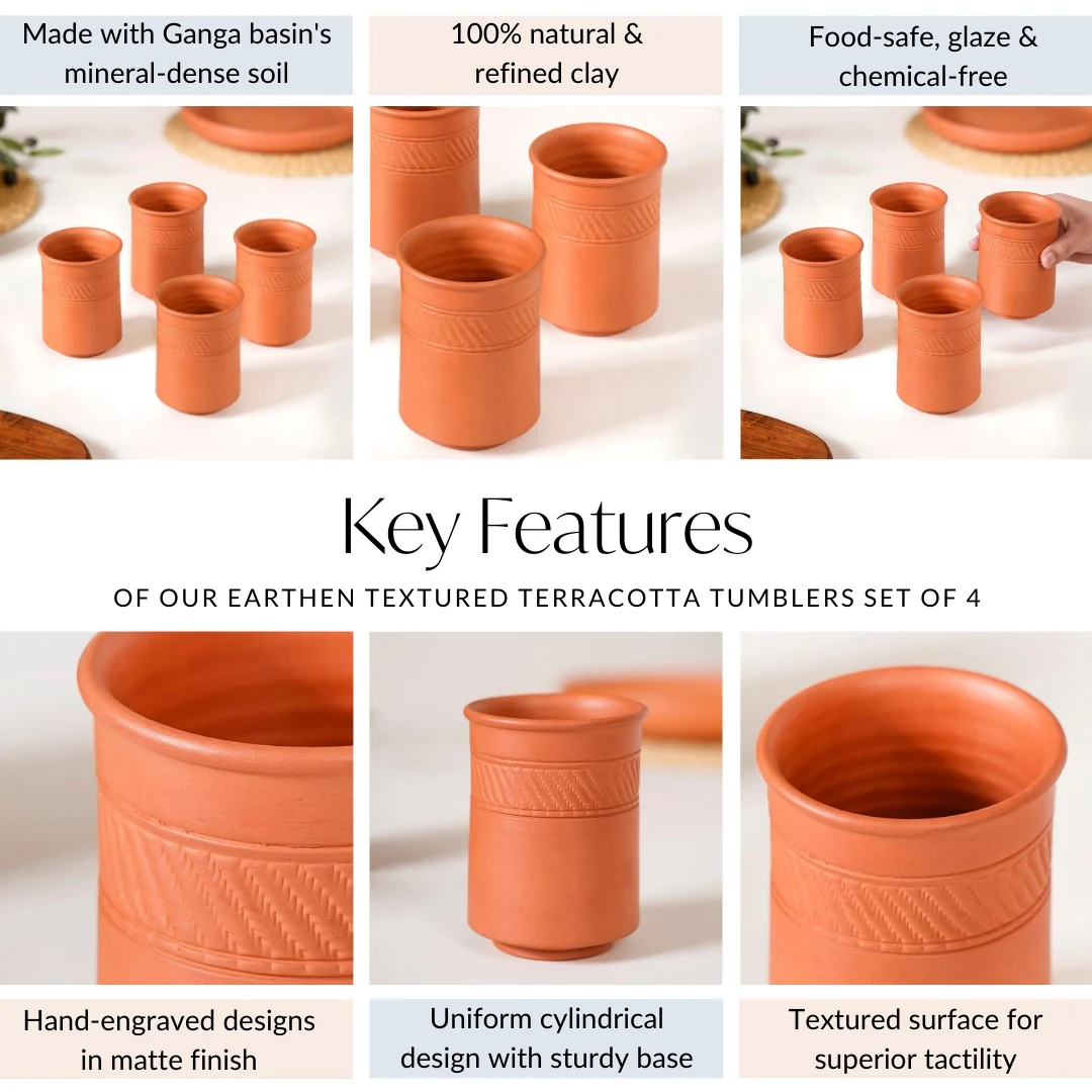 Earthen Textured Terracotta Tumblers Set Of 4 300ml - Image 5