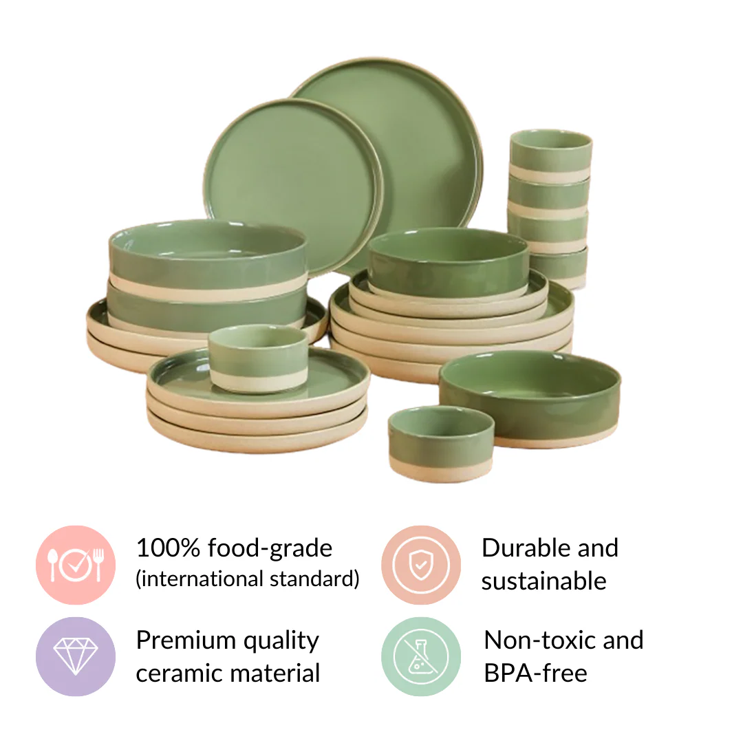 Earthy 22 Piece Dinner Set For 6 Sage Green - Image 6