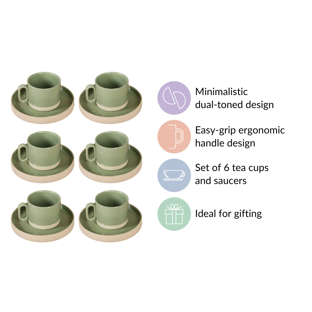 Earthy Clay Cup And Saucer Set Of 6 Sage Green 100ml - Image 6