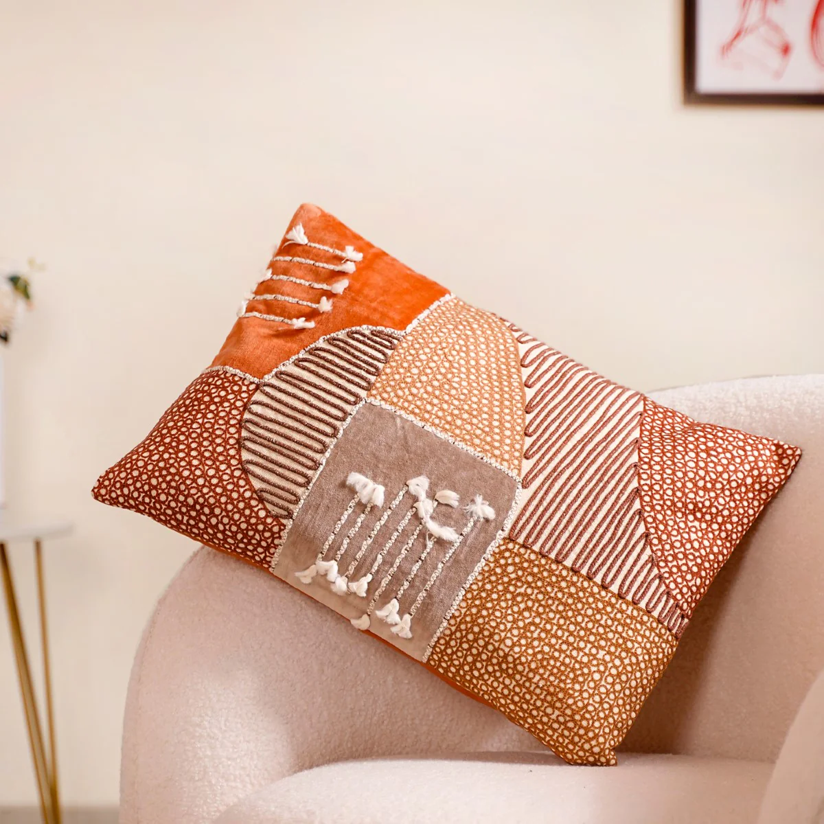Earthy Embellished Applique Cushion Cover 20x14 Inch - Image 2