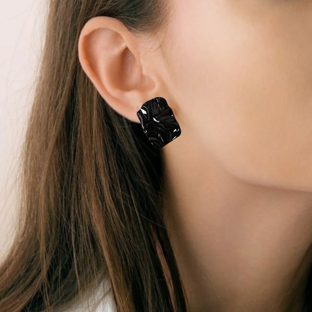 Earthy Glam Black Stud Earrings - Image 2