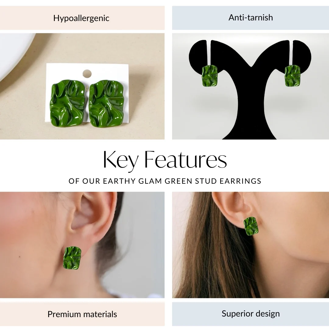 Earthy Glam Green Stud Earrings - Image 4