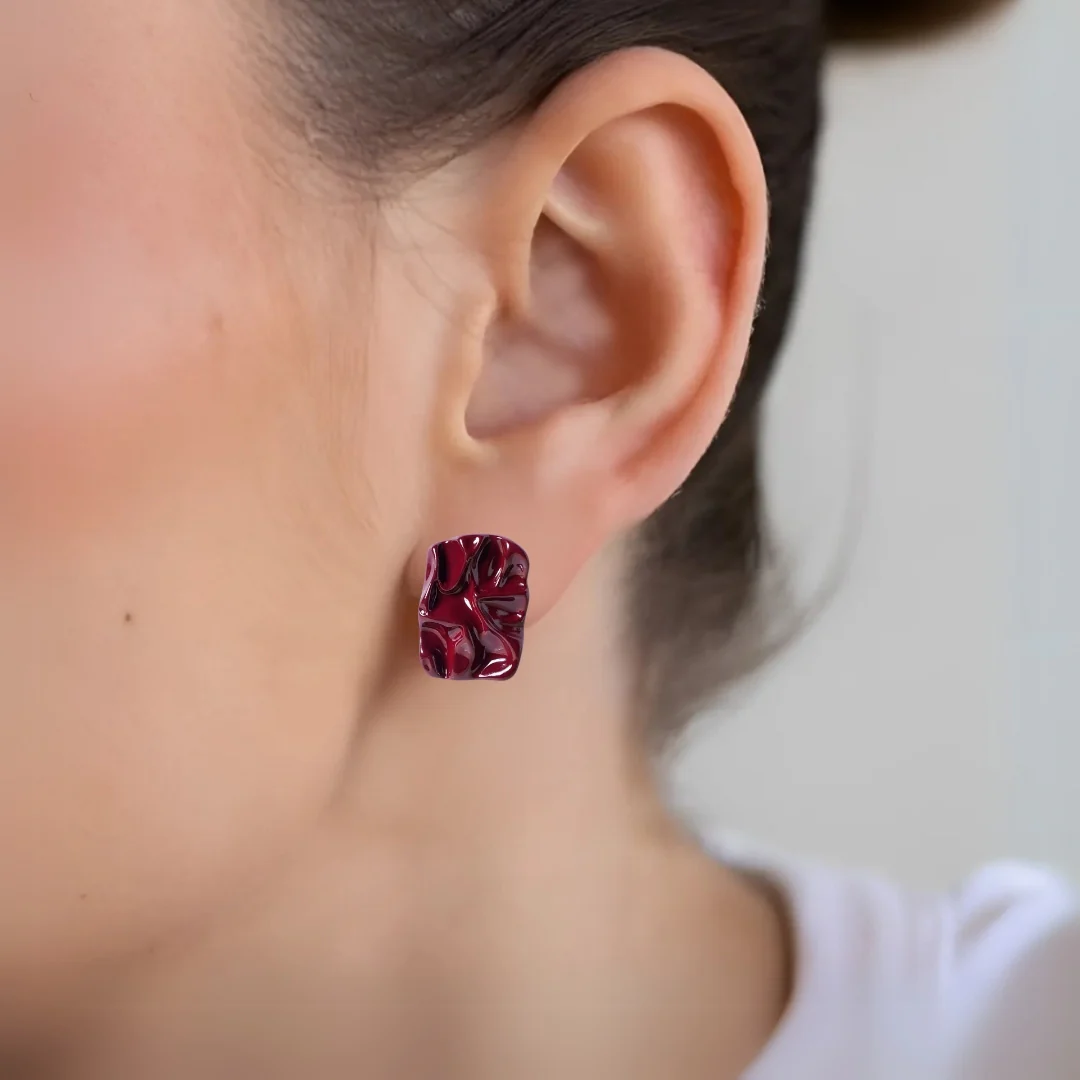 Earthy Glam Maroon Stud Earrings - Image 2