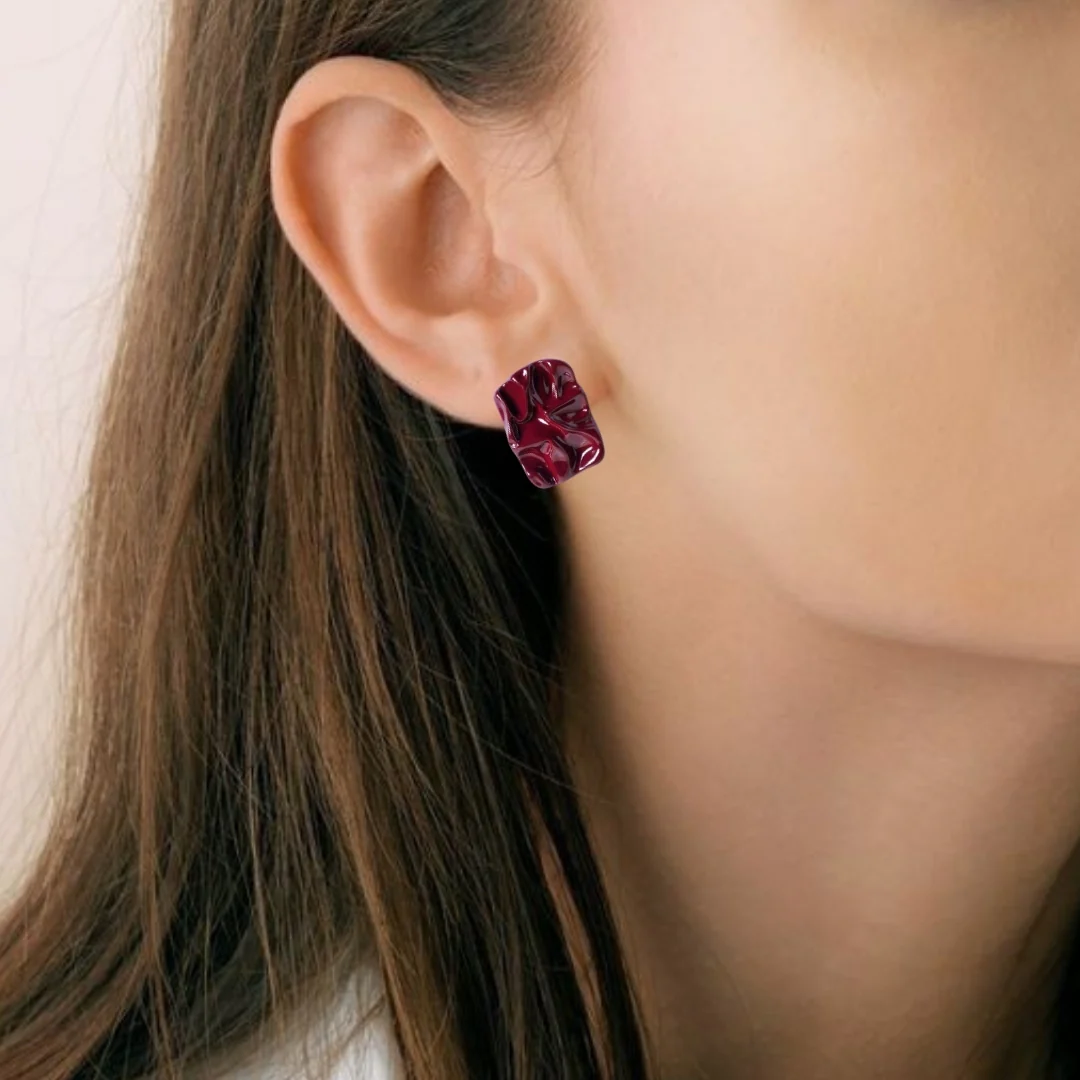 Earthy Glam Maroon Stud Earrings - Image 5